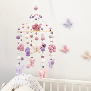 Wisteria and lilac butterfly garden mobile,  flower mobile, girls room mobile, butterfly mobile, pink and purple nursery,