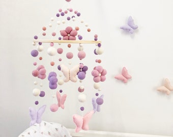 Wisteria and lilac butterfly garden mobile,  flower mobile, girls room mobile, butterfly mobile, pink and purple nursery,