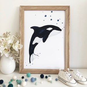 Opal the orca, orca art, nautical nursery art, neutral gender nursery, boys room art, boys nursery decor, nursery wall,