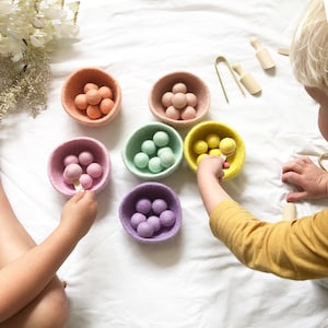 Sensory felt ball and bowl counting and sorting set, Montessori, sensory toys, Educational games.