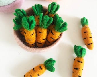 Felt baby carrots and bowl set, sensory play, kids play food, felt fruit.