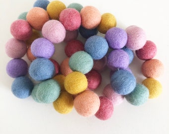 Earthy Pastel Rainbow Felt Ball Garland: Nursery Decor