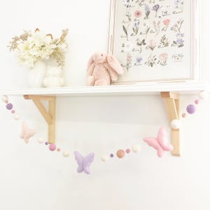 Felt butterfly garland, butterfly garland, bunting, girls room decor, felt ball garland, pink decor, purple decor, Butterfly