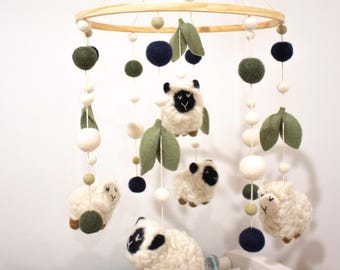 Felt Sheep Nursery Mobile hoop: Handmade Wool baby Decor