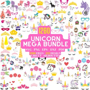 1260 Unicorn Mega Svg Bundle, Unicorn Clipart, Png, Dxf, Eps, Pdf, Unicorn Horn, Unicorn Face Svg, Unicorn Birthday Svg, Cut File For Cricut