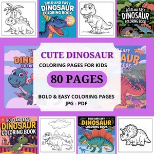 Cute Dinosaur Coloring Pages | Easy and Fun Dinosaur Coloring Book for Kids | Digital Download - PDF & JPG | Instant Download 2