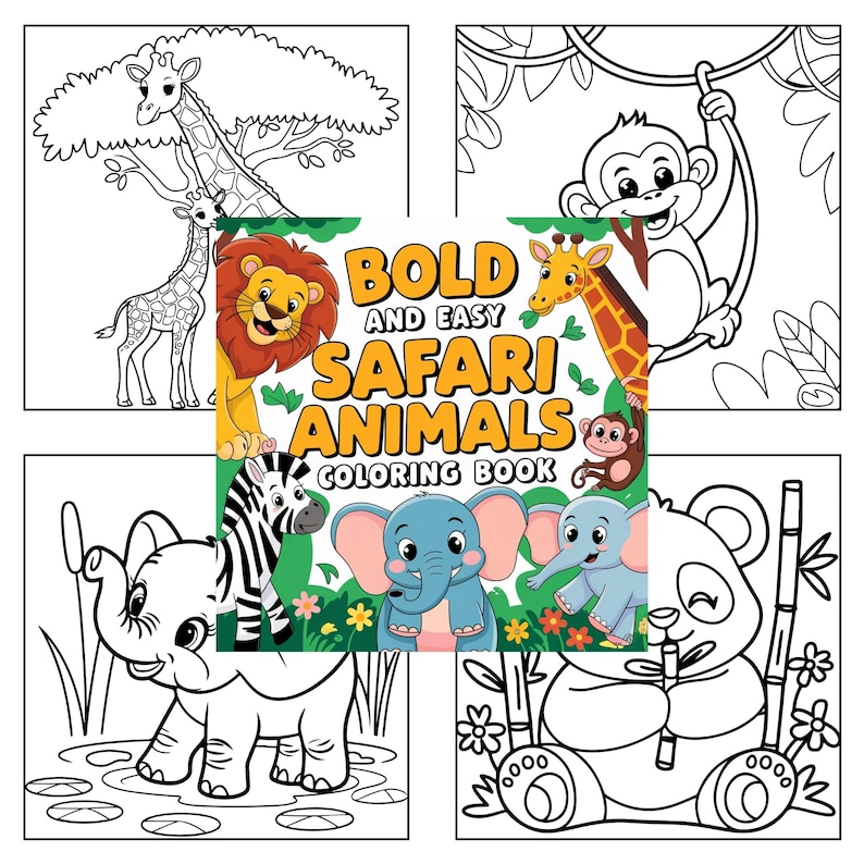 Safari Animals Coloring Book for Kids: Bold & Easy Designs (PDF) - Etsy