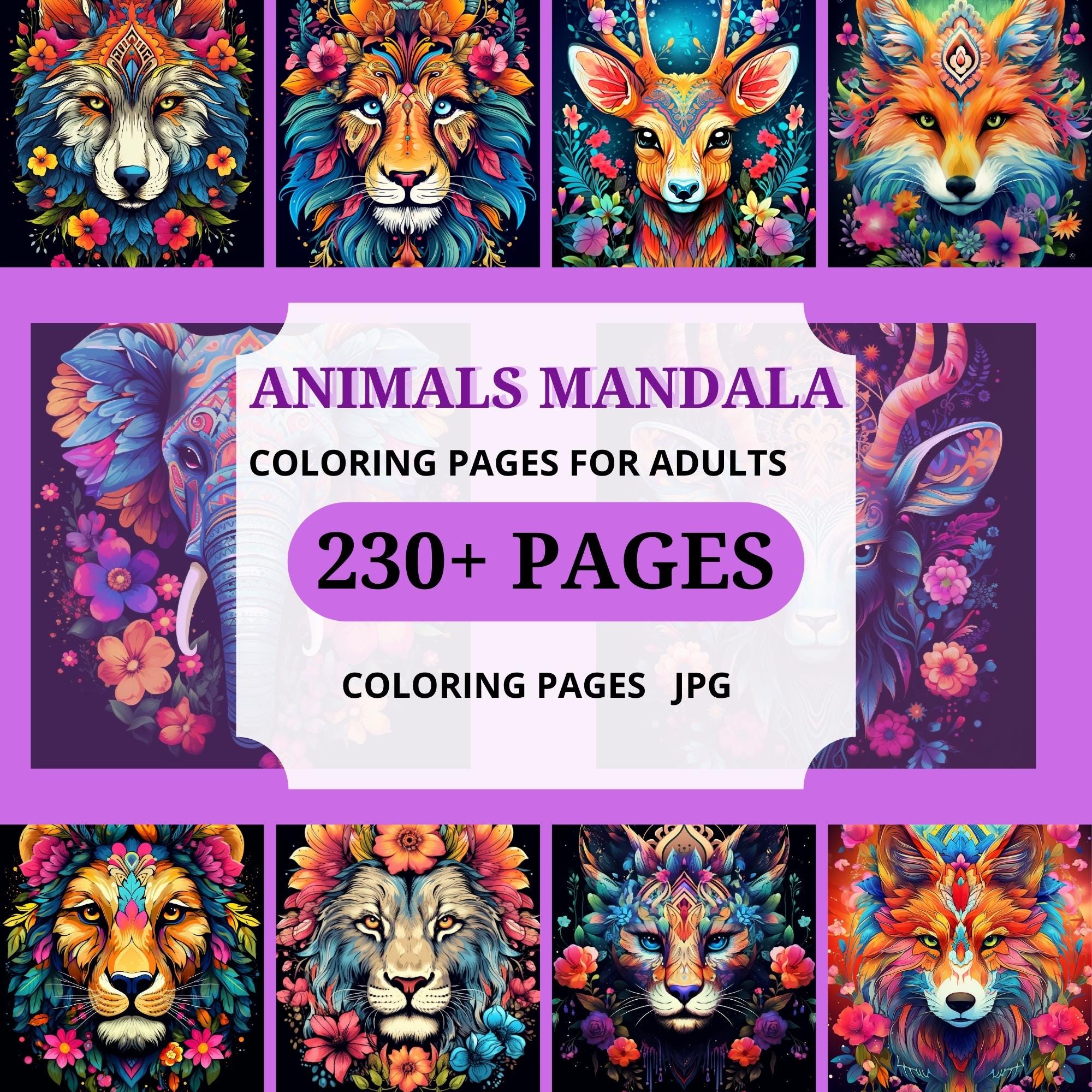 230 Animals Mandala Coloring Pages for Adults: Relaxing Designs ...