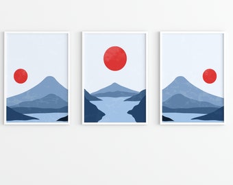 Abstract Mountain Landscape Print Set: Modern Boho Wall Art (Digital Download)