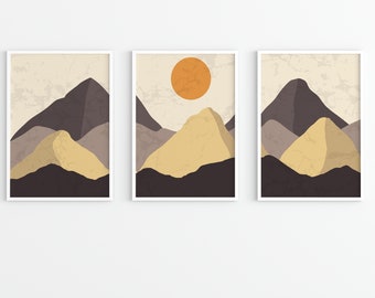 Mid Century Modern Mountain Art Print Set: Boho Landscape (Digital Download)