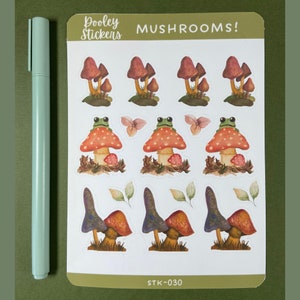 Waterproof mushroom stickers with frog