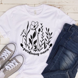 ホワイト半袖ユニセックスTシャツ ガーデニングママ