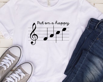 White short-sleeve unisex music t-shirt - Put on a Happy F-A-C-E