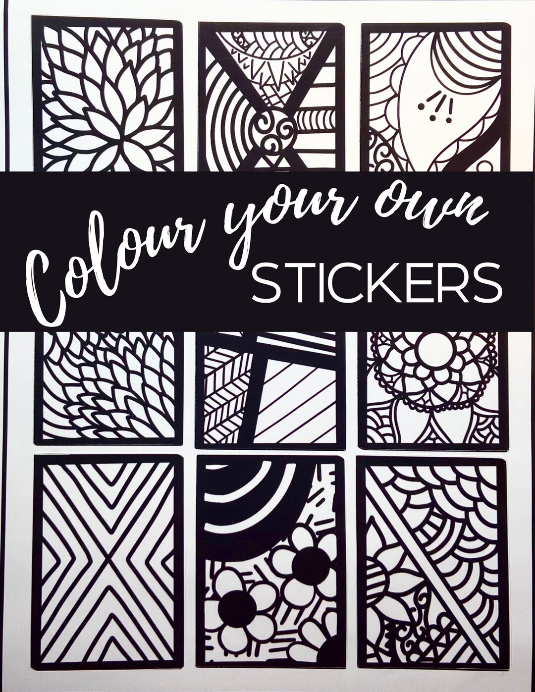 Black Abstract Sticker Colour Your Own Stickers/ Black and White Stickers/ DIY Stickers ...