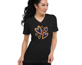 PRIDE Unisex Short Sleeve V-Neck T-Shirt / Rainbow T-Shirt / Love is Love