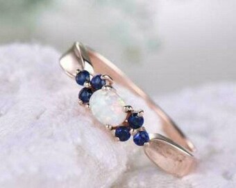 1Ct Oval Cut Opal Solitaire With Accent Wedding Ring For Women 14k Rose Gold Finish, 925 Sterling Silver, Anniversary Ring, Promise Ring