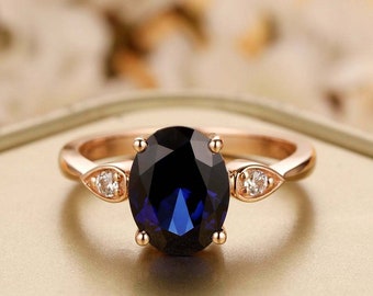 1.20Ct Oval Cut Blue Sapphire & Diamond Women's Halo Engagement Wedding Ring 14k Rose Gold Finish, 925 Sterling Silver , Halo Diamond Ring