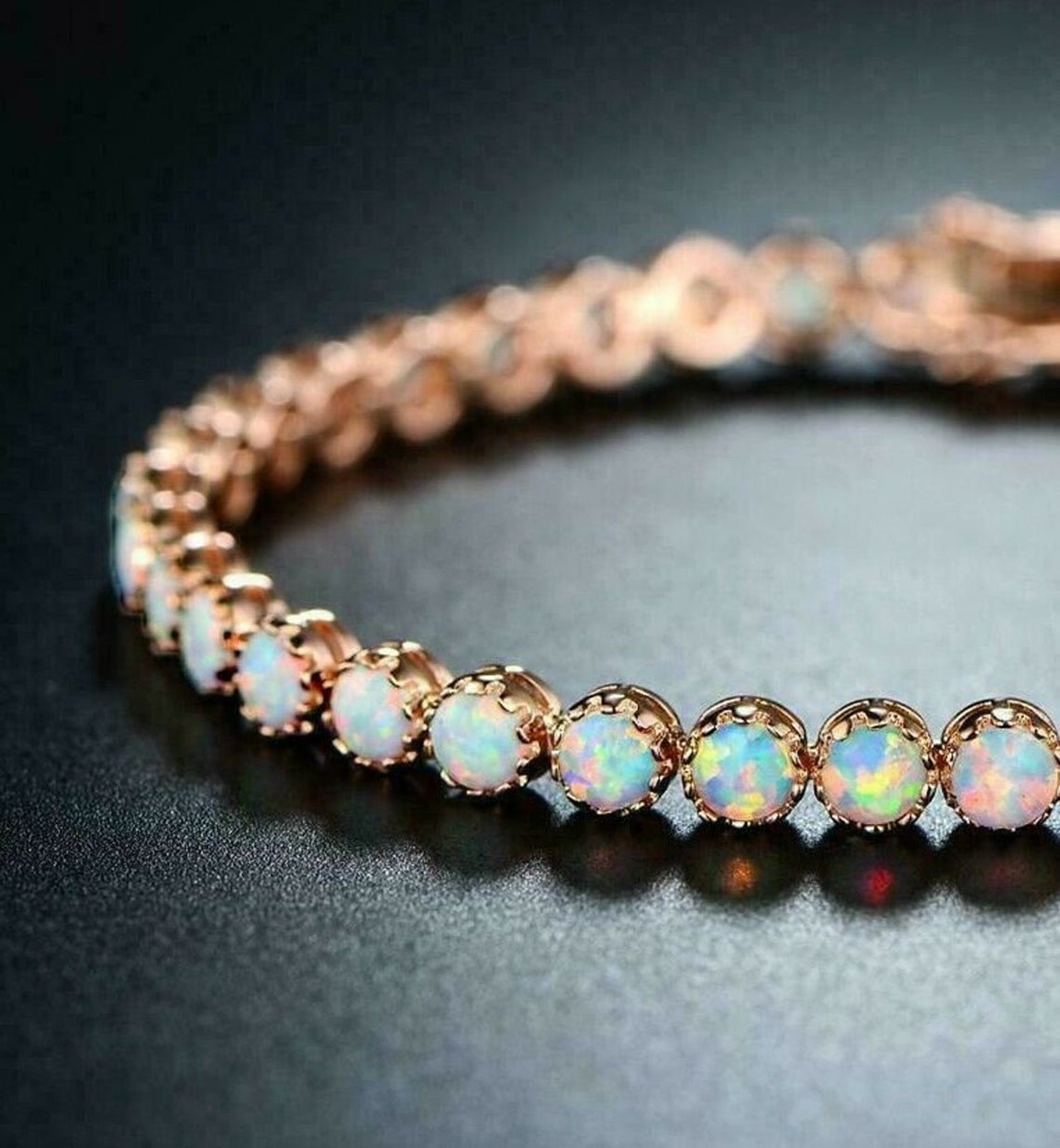 Round Cabochond Dire Opal Tennis Bracelet for Ladies 14KT Etsy UK