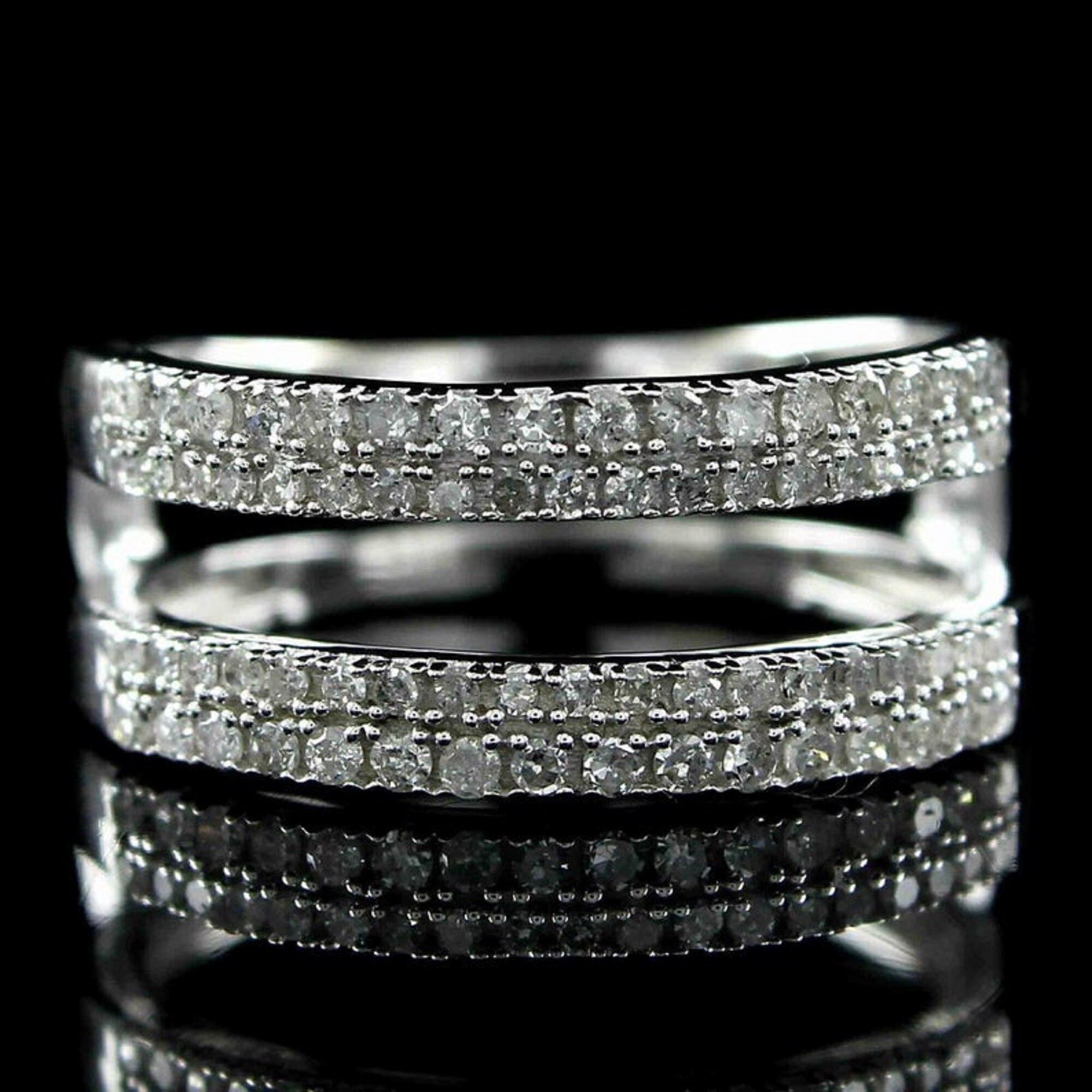 Double Row Enhancer Wedding Band Ring Wrap Guard 14K White Etsy