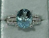 3Ct Oval Cut Aquamarine Diamond Solitaire Engagement Ring 14K White Gold Over