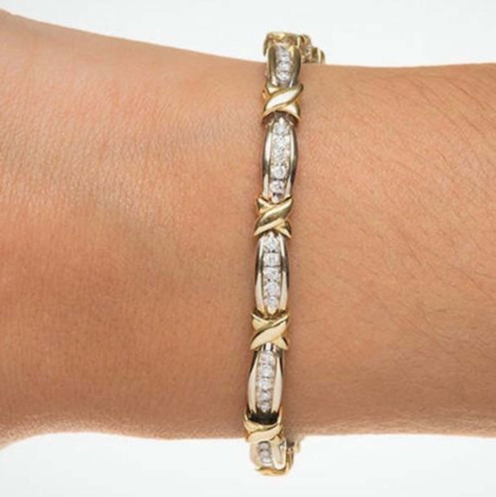 2.00 CT Round Diamond X link Tennis Bracelet In | Etsy
