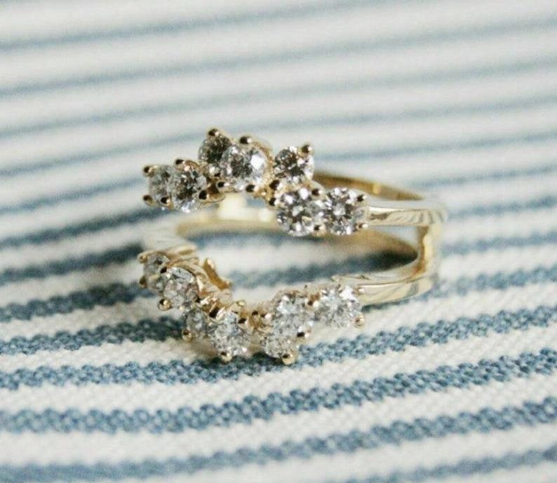 2.00 CT Round Cut Simulated Diamond Enhancer Wrap Engagement Ring 14K Yellow Gold Over Diamond Wedding Ring Jacket Ring Enhance, Gift image 3