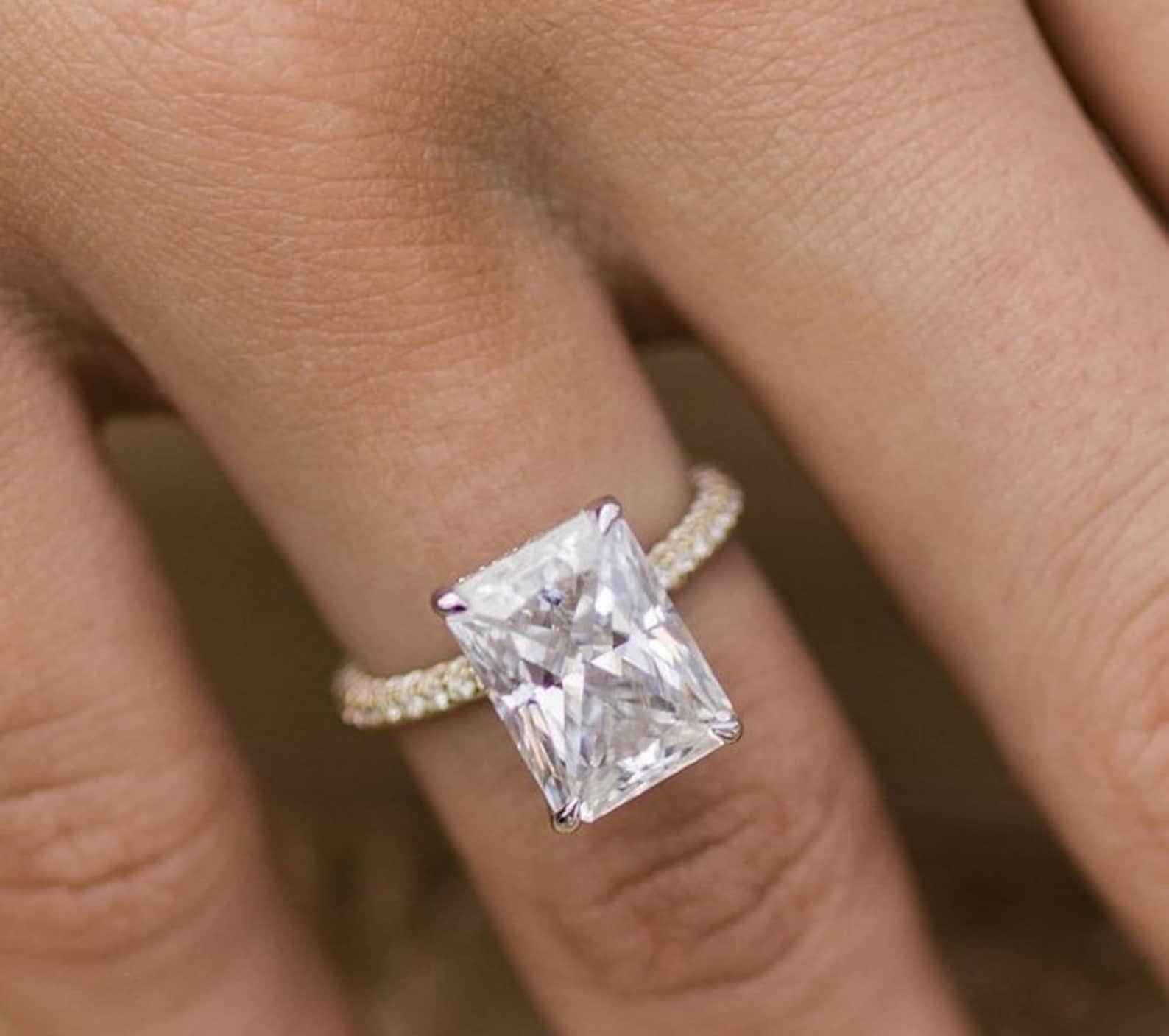 Moissanite Engagement Ring / Radiant 4.60 CT / 14K Solid Gold Etsy