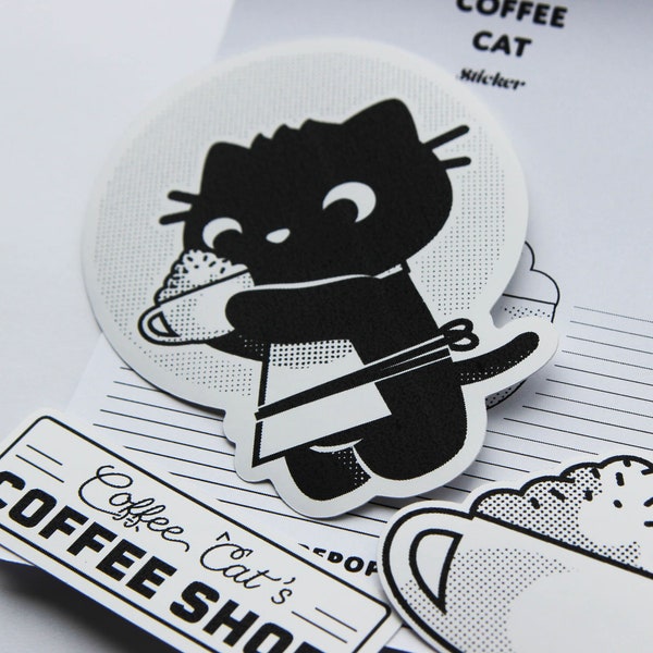 Coffee Cat Paper Stickers | UPDATED 3 Pack | Cute Journal/Bullet Journaling Stickers