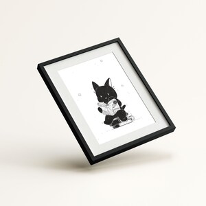 Póster de Pulp Reading / Póster para habitación de niños, póster para sala de lectura / Póster de lindo gato negro / 18 x 24" y 8 x 10" Descarga instantánea en PDF, impresión en casa