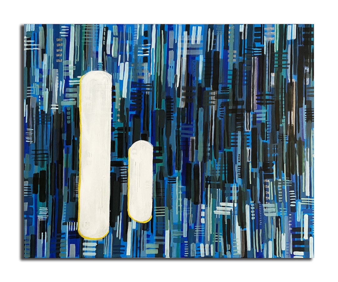 Minimalist Blue Line Painting Original Abstract Geometrical Etsy