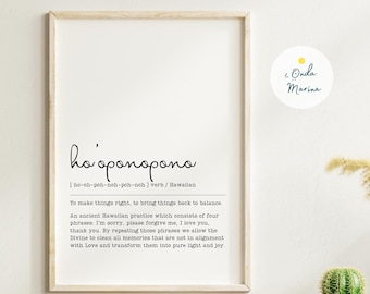 Ho'oponopono - Printable Wall Art in Vertical and Horizontal, Hawaiian Healing Practice, Definition Art