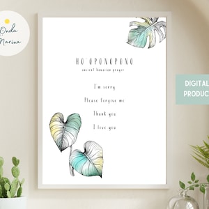 Ho'oponopono Wall Art - Poster di preghiera hawaiana antica, decorazione murale stampabile, citazione ispiratrice