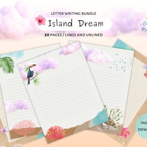 Papelería de diario tropical, 20 páginas imprimibles, paquete para escribir cartas, páginas rayadas y sin rayar
