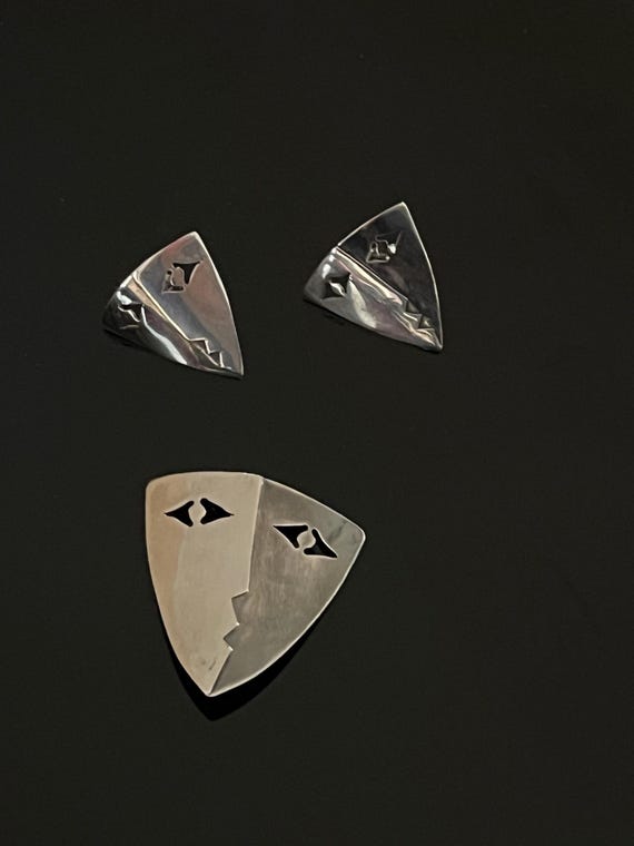 Sterling Silver artistic, angular two tone stud e… - image 2