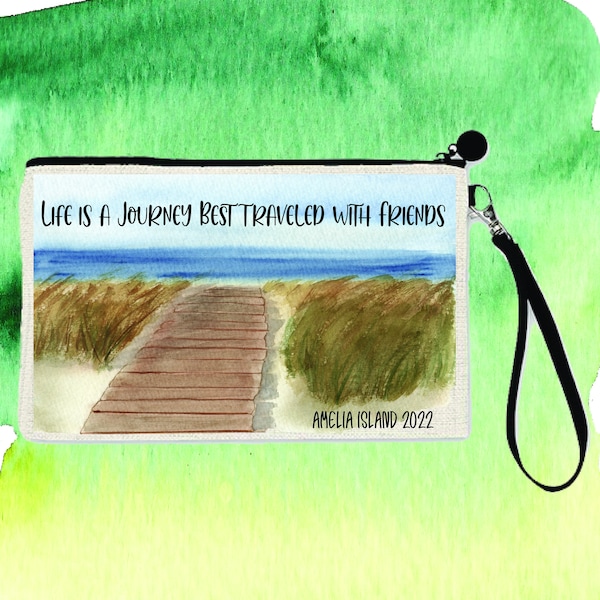 Life is a Journey Best Traveled with Friends Custom Name Cosmetic Bag