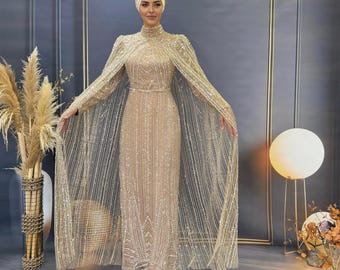 Sprankelende avondjurk Hijab avondjurk Modellen witte kleur avondjurk (slamitische avondjurken verlovingsjurk)