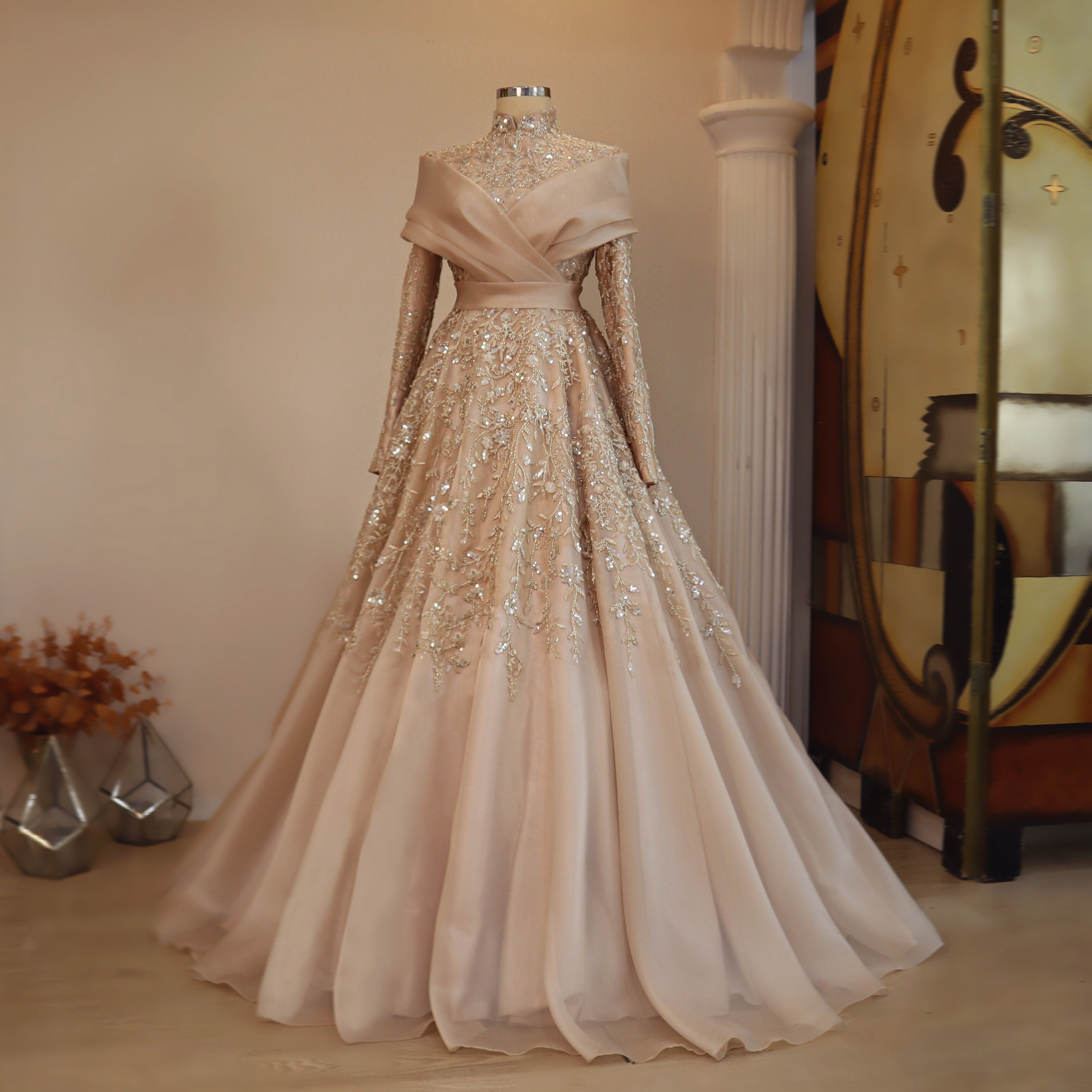 Sparkling Evening Dress Hijab Evening Dress Models White Color Evening