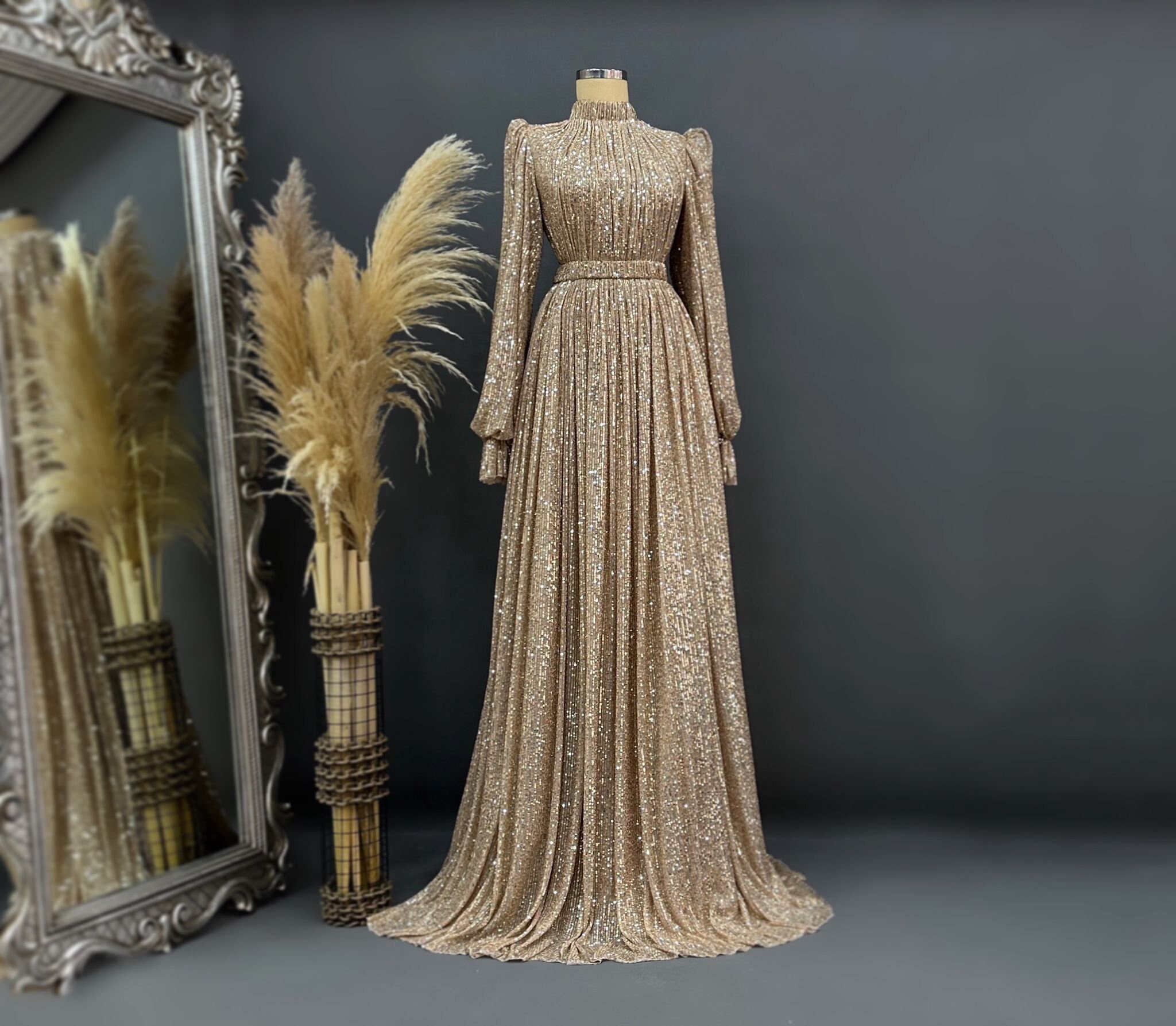 slim fit dress slacks Luxury Gold Lace Embroidered Mermaid Velvet Hijab Evening Dress – Sultan  Dress