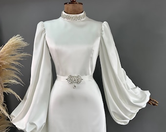 Sparkling Evening Dress Hijab Evening Dress Models White Color Evening Dress İslamic Evening Dresses Engagement Dress