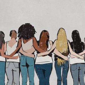 International Women’s Day painting A3 print, Diverse Women Embracing Print - Celebrating Unity & Strength,  Portrait of Female Empowerment