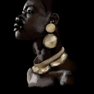 African woman painting a4 art print, African illustration art, African style wall decor, Painting of a black woman