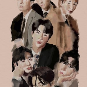 BTS painting art print A4, K-pop artwork,  Music illustration art, A4 wall decor, A4 art print,