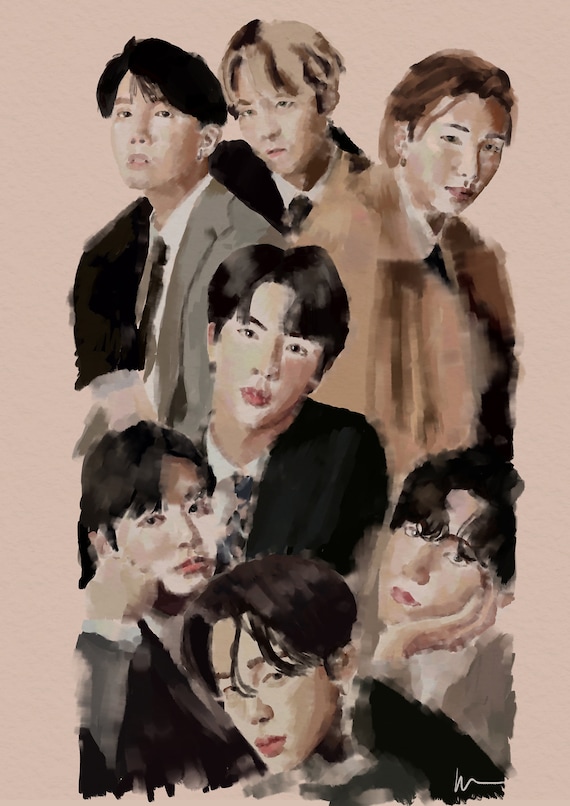BTS Portrait Art Print: K-pop Music Illustration, A3 Wall Decor - Etsy