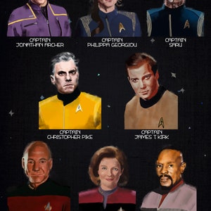 Star Trek Captains A3 painting art print, Iconic Sci-Fi Leaders art work, Star Trek illustration, Sci-Fi wall decor, Gift for Trekkie