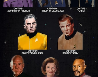 Star Trek Captains Art Print: Sci-Fi Leaders Illustration