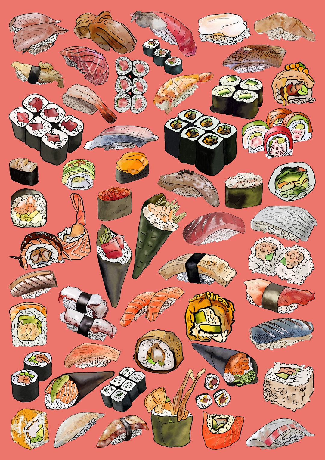 Sushi Friends Gift For Japanese Dish Lover Japan Food Asian Fan Canvas  Print / Canvas Art by Jeff Creation - Fine Art America