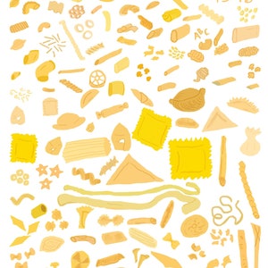 Pasta Illustrations Art Print - Whimsical Culinary Artwork for Food Lovers