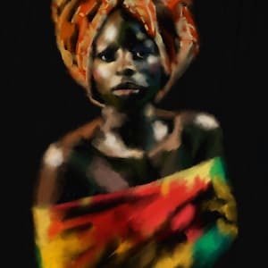 African woman painting A3, African woman wall art, African wall decor, African woman black background