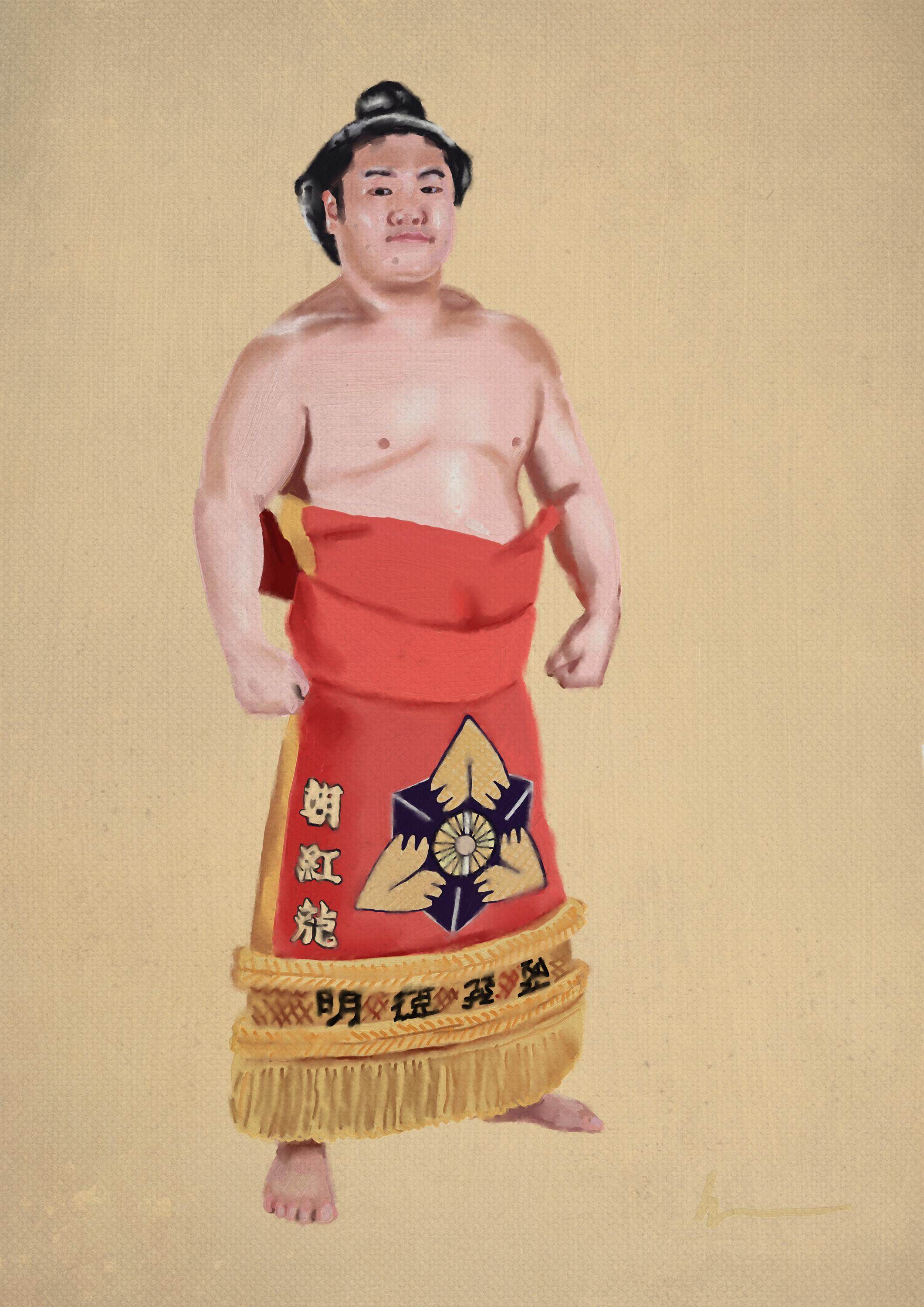 Asakoryu Takuma Portrait Painting: Japanese Sumo Wrestler Art