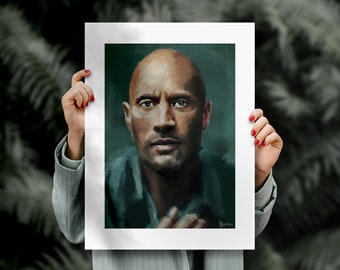 Dwayne "The Rock" Johnson portrait painting, Portrait illustration art, A4 wall decor,